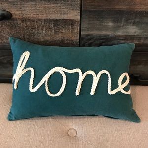 Turquoise “Home” throw lumbar pillow down filling
